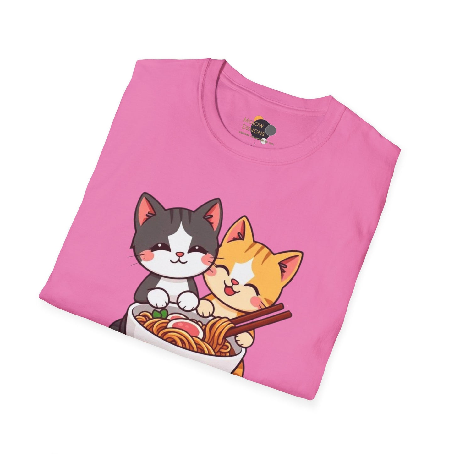 Cute Cat Noodle Lovers Unisex Softstyle T-Shirt, Pet Lover Gift, Casual Top, Fun Gift for Foodies, Anime Inspired Tee