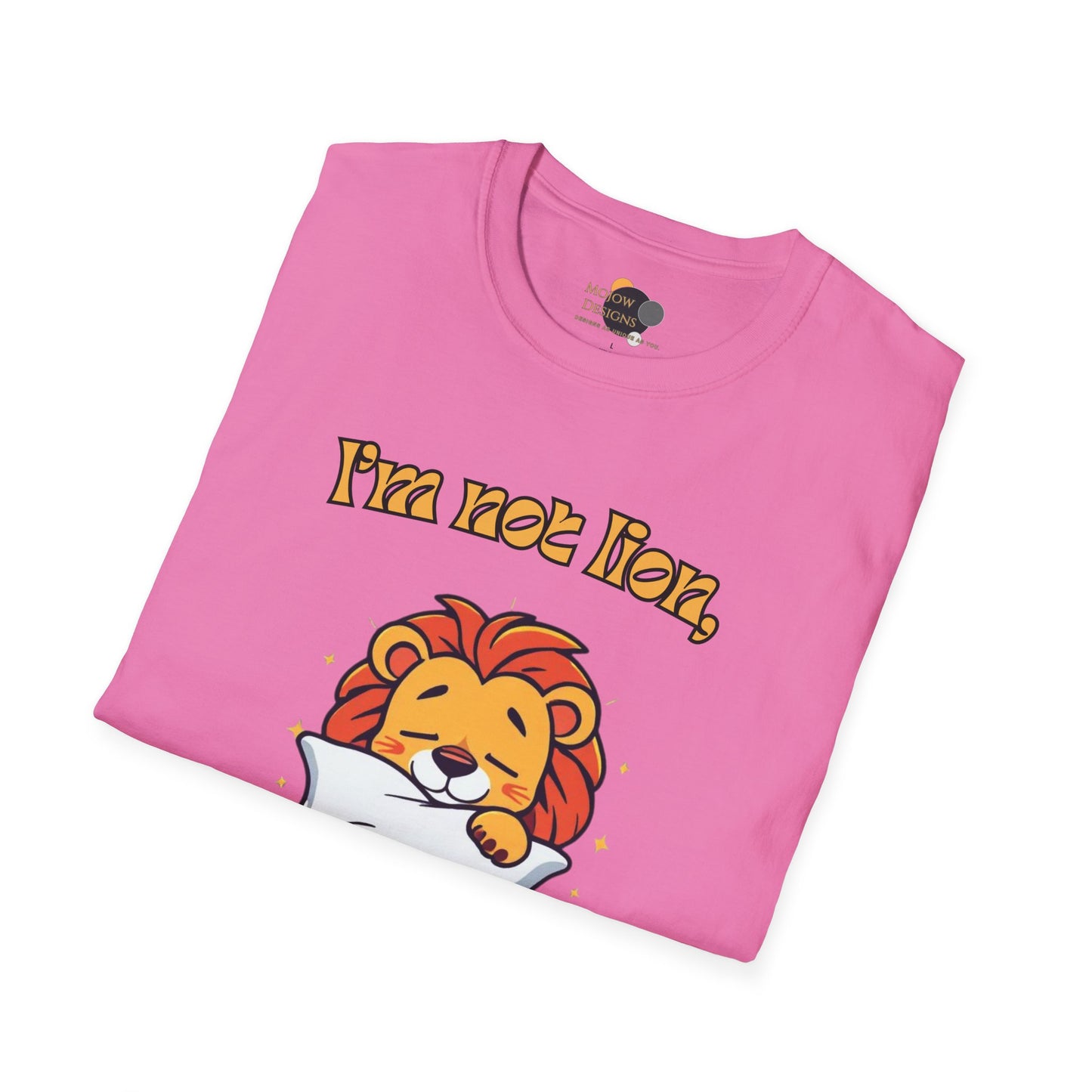 Cute Lion Nap T-Shirt, Funny Animal Tee, Nap Lover Shirt, Relaxation Attire Folded Pink