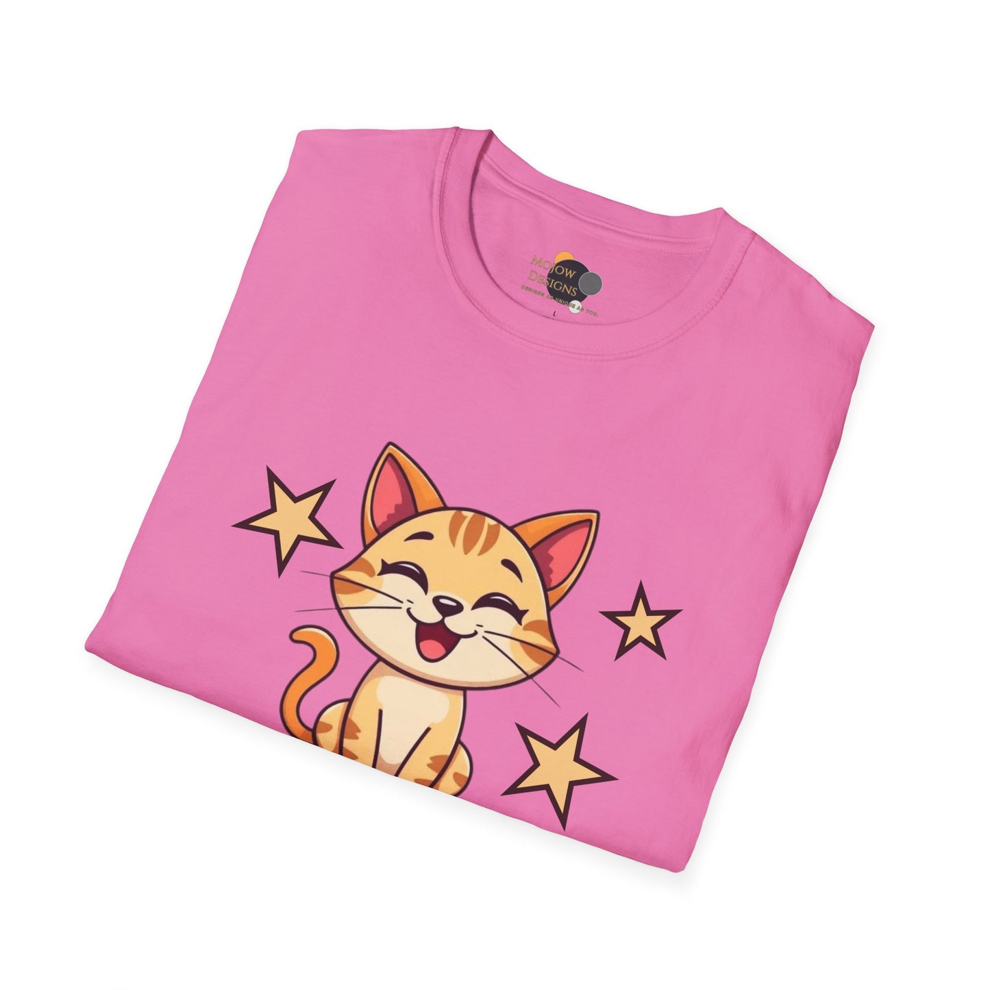 Happy Cat T-Shirt | Fun Unisex Tee | Cute Gift for Cat Lovers | Feline Good Today Shirt | Casual Wear & Birthday Gift Folded Pink