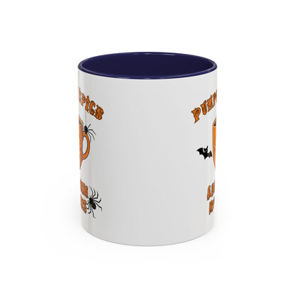 Halloween Pumpkin Spice Coffee Mug, Spooky Gift for Fall, Black Handle, Autumn Decor, Seasonal Coffee Cup