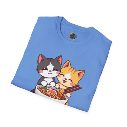 Cute Cat Noodle Lovers Unisex Softstyle T-Shirt, Pet Lover Gift, Casual Top, Fun Gift for Foodies, Anime Inspired Tee