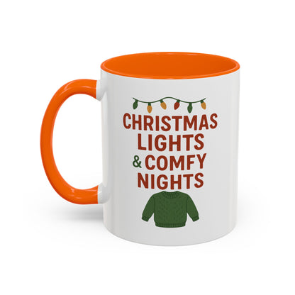 Christmas Lights & Comfy Nights Accent Coffee Mug — Holiday Cozy Sweater Tea Cup