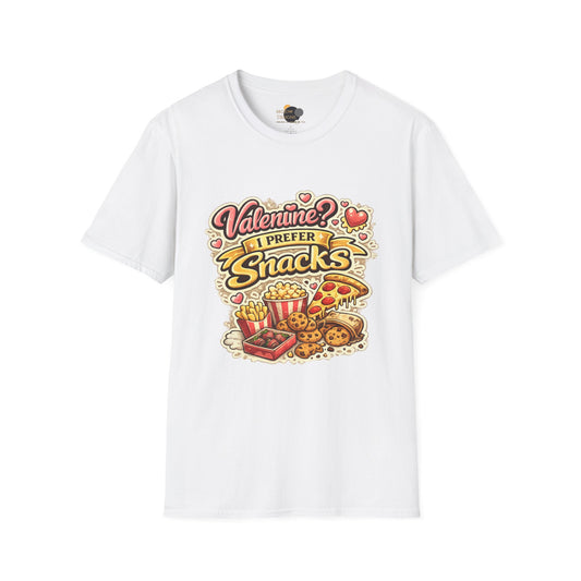 Valentine? I Prefer Snacks T-Shirt — Funny Valentine’s Day Food Lover Tee