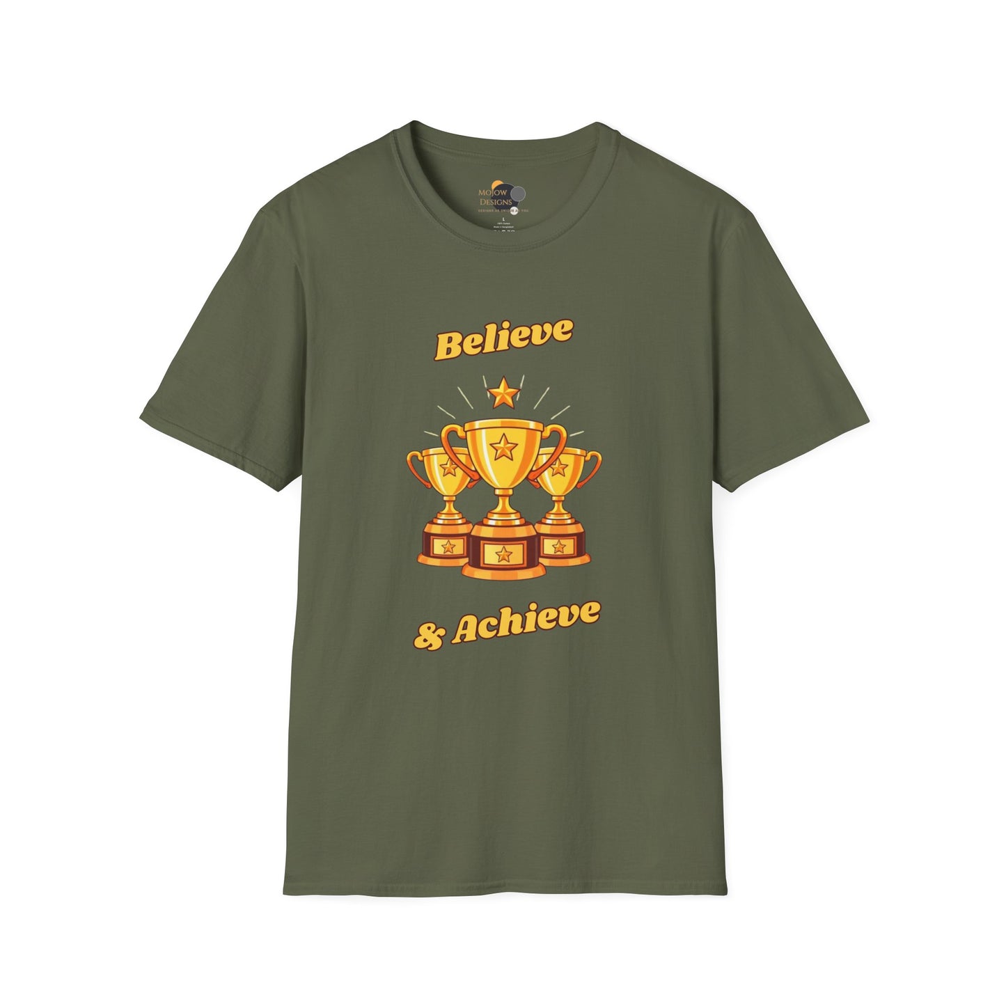 Believe & Achieve Motivational T-Shirt, Unisex Casual Tee, Perfect for Achievers, Gift for Graduations, Sports Events, or Daily Inspiration