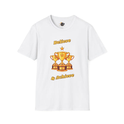 Believe & Achieve Motivational T-Shirt, Unisex Casual Tee, Perfect for Achievers, Gift for Graduations, Sports Events, or Daily Inspiration