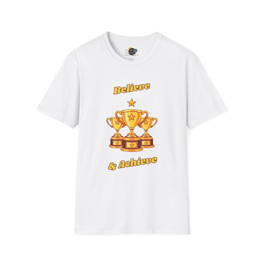 Believe & Achieve Motivational T-Shirt, Unisex Casual Tee, Perfect for Achievers, Gift for Graduations, Sports Events, or Daily Inspiration