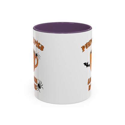 Halloween Pumpkin Spice Coffee Mug, Spooky Gift for Fall, Black Handle, Autumn Decor, Seasonal Coffee Cup