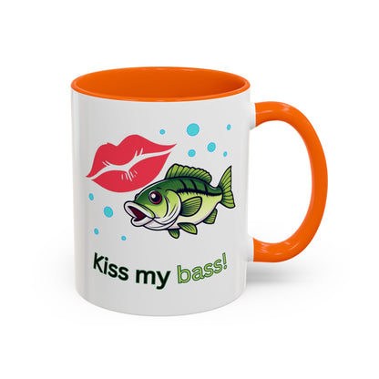 Funny Fishing Mug, Kiss My Bass Coffee Cup, Great for Anglers, Unique Gift for Dad, Humorous Fishing Lover Present, 11oz