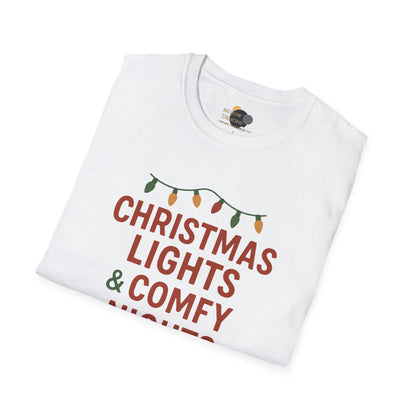 Christmas Lights & Comfy Nights T-Shirt — Cozy Holiday Graphic Tee