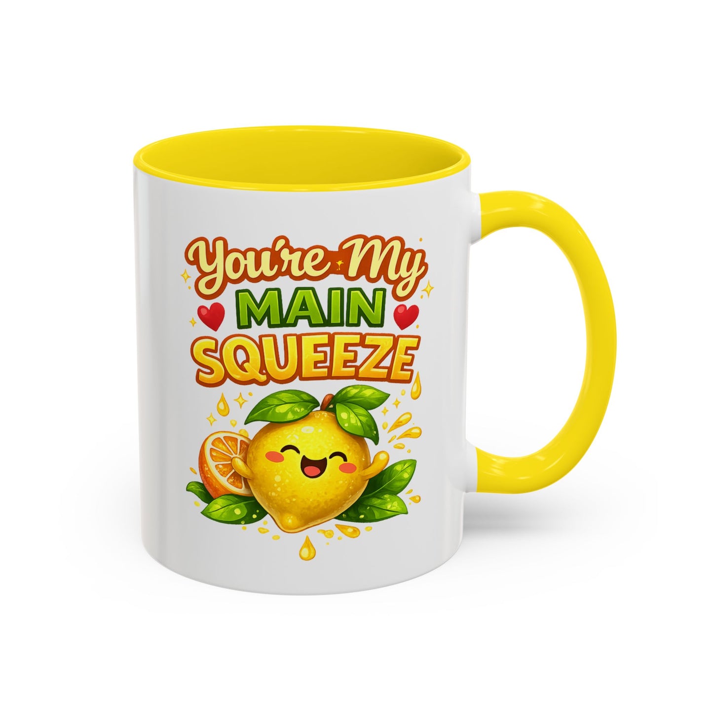 Accent Coffee Mug — "You're My Main Squeeze" Cute Lemon Couple Gift, Valentine's Day