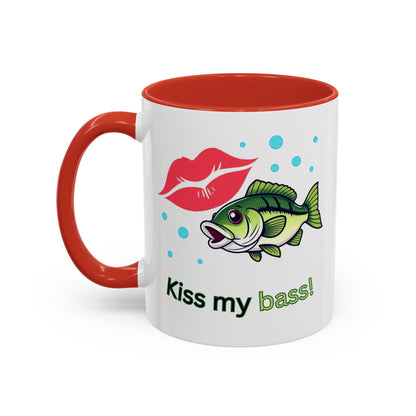 Funny Fishing Mug, Kiss My Bass Coffee Cup, Great for Anglers, Unique Gift for Dad, Humorous Fishing Lover Present, 11oz