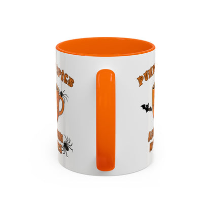 Halloween Pumpkin Spice Coffee Mug, Spooky Gift for Fall, Black Handle, Autumn Decor, Seasonal Coffee Cup