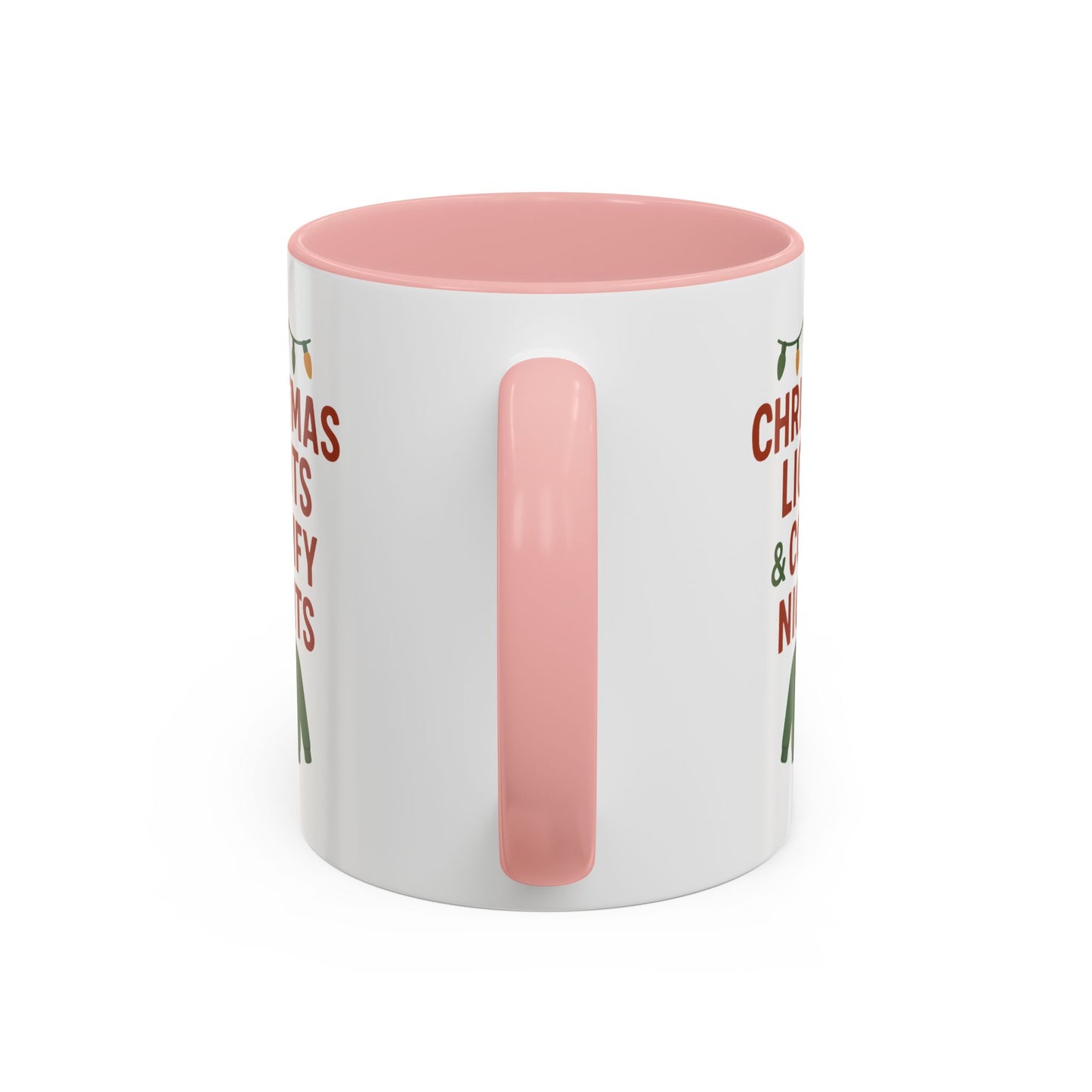 Christmas Lights & Comfy Nights Accent Coffee Mug — Holiday Cozy Sweater Tea Cup