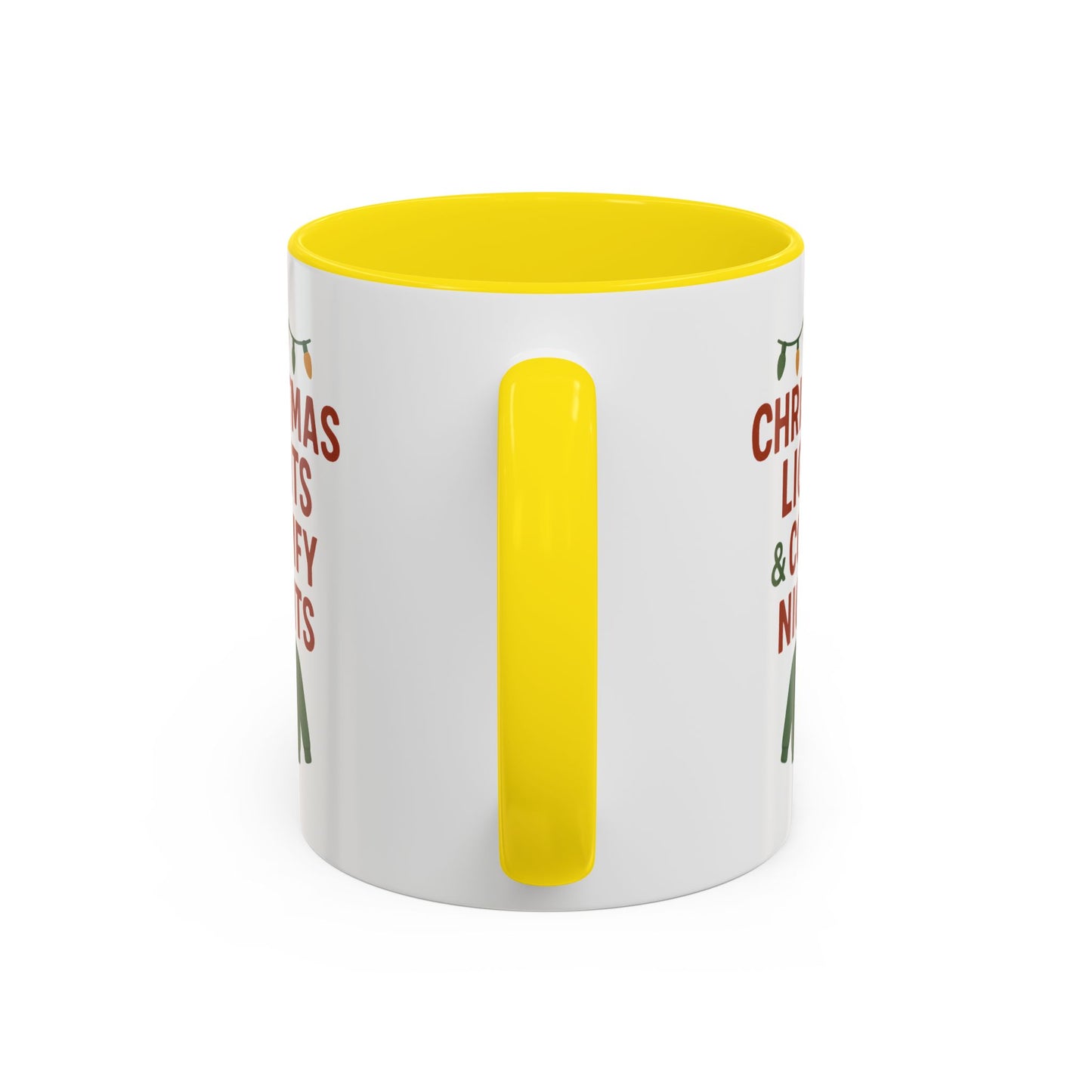 Christmas Lights & Comfy Nights Accent Coffee Mug — Holiday Cozy Sweater Tea Cup