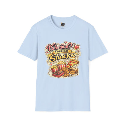 Valentine? I Prefer Snacks T-Shirt — Funny Valentine’s Day Food Lover Tee