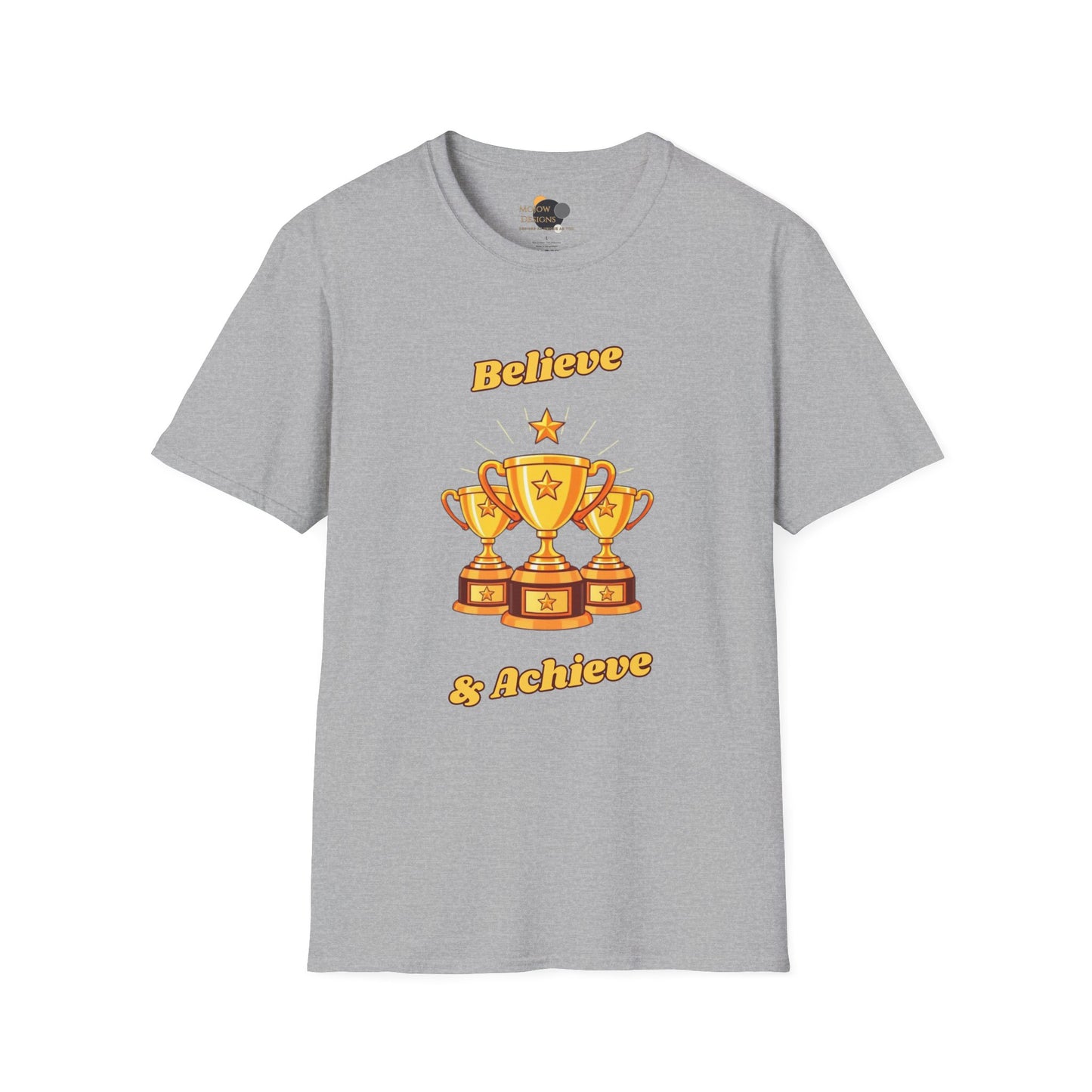 Believe & Achieve Motivational T-Shirt, Unisex Casual Tee, Perfect for Achievers, Gift for Graduations, Sports Events, or Daily Inspiration