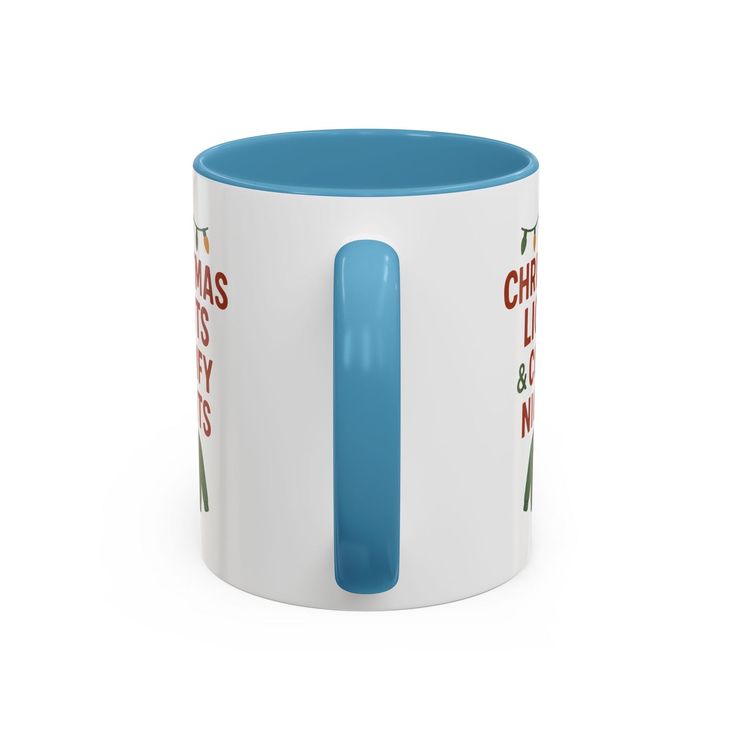 Christmas Lights & Comfy Nights Accent Coffee Mug — Holiday Cozy Sweater Tea Cup