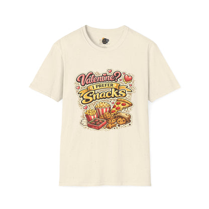 Valentine? I Prefer Snacks T-Shirt — Funny Valentine’s Day Food Lover Tee