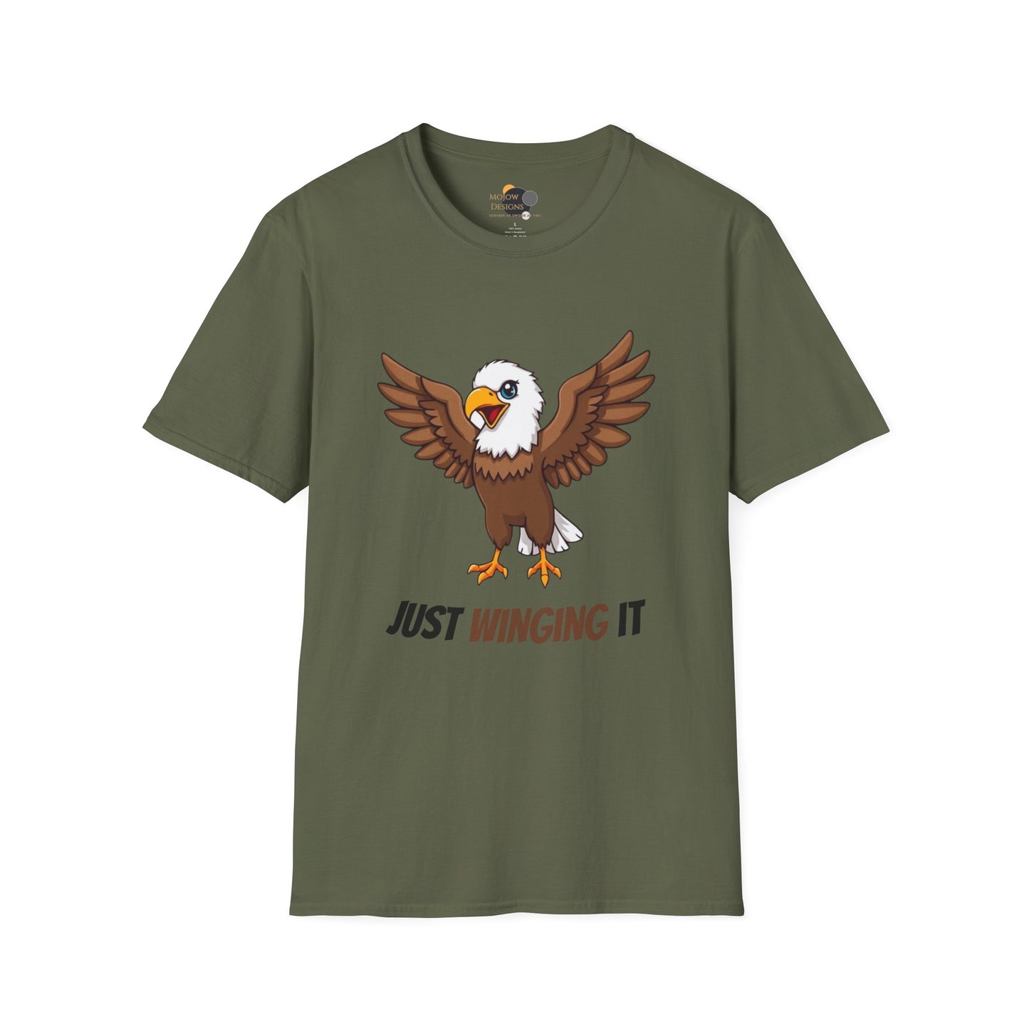 Unisex Softstyle T-Shirt, Just Winging It Tee, Casual Bird Graphic Shirt, Funny Gift for Bird Lovers, Inspirational Apparel