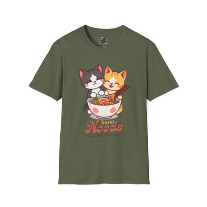 Cute Cat Noodle Lovers Unisex Softstyle T-Shirt, Pet Lover Gift, Casual Top, Fun Gift for Foodies, Anime Inspired Tee