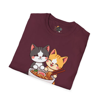 Cute Cat Noodle Lovers Unisex Softstyle T-Shirt, Pet Lover Gift, Casual Top, Fun Gift for Foodies, Anime Inspired Tee