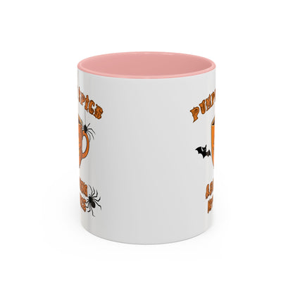 Halloween Pumpkin Spice Coffee Mug, Spooky Gift for Fall, Black Handle, Autumn Decor, Seasonal Coffee Cup