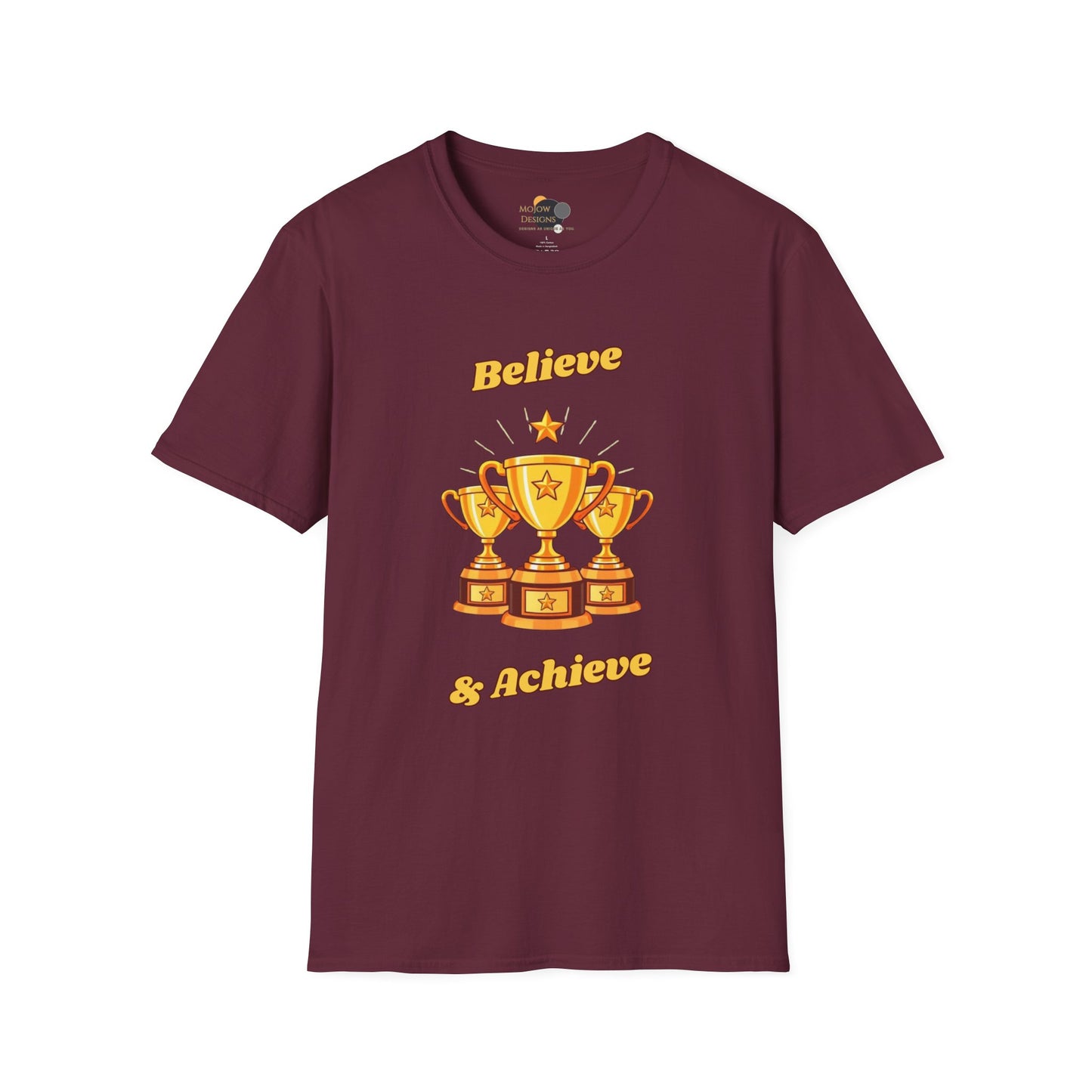 Believe & Achieve Motivational T-Shirt, Unisex Casual Tee, Perfect for Achievers, Gift for Graduations, Sports Events, or Daily Inspiration