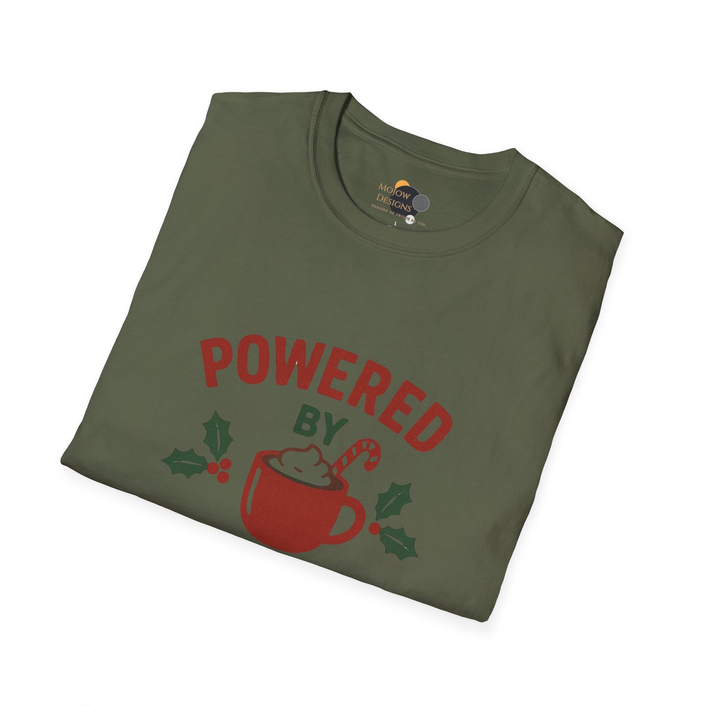 Holiday Hot Cocoa T-Shirt — "Powered by Hot Cocoa & Holiday Cheer" Christmas Tee