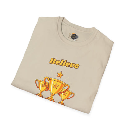 Believe & Achieve Motivational T-Shirt, Unisex Casual Tee, Perfect for Achievers, Gift for Graduations, Sports Events, or Daily Inspiration