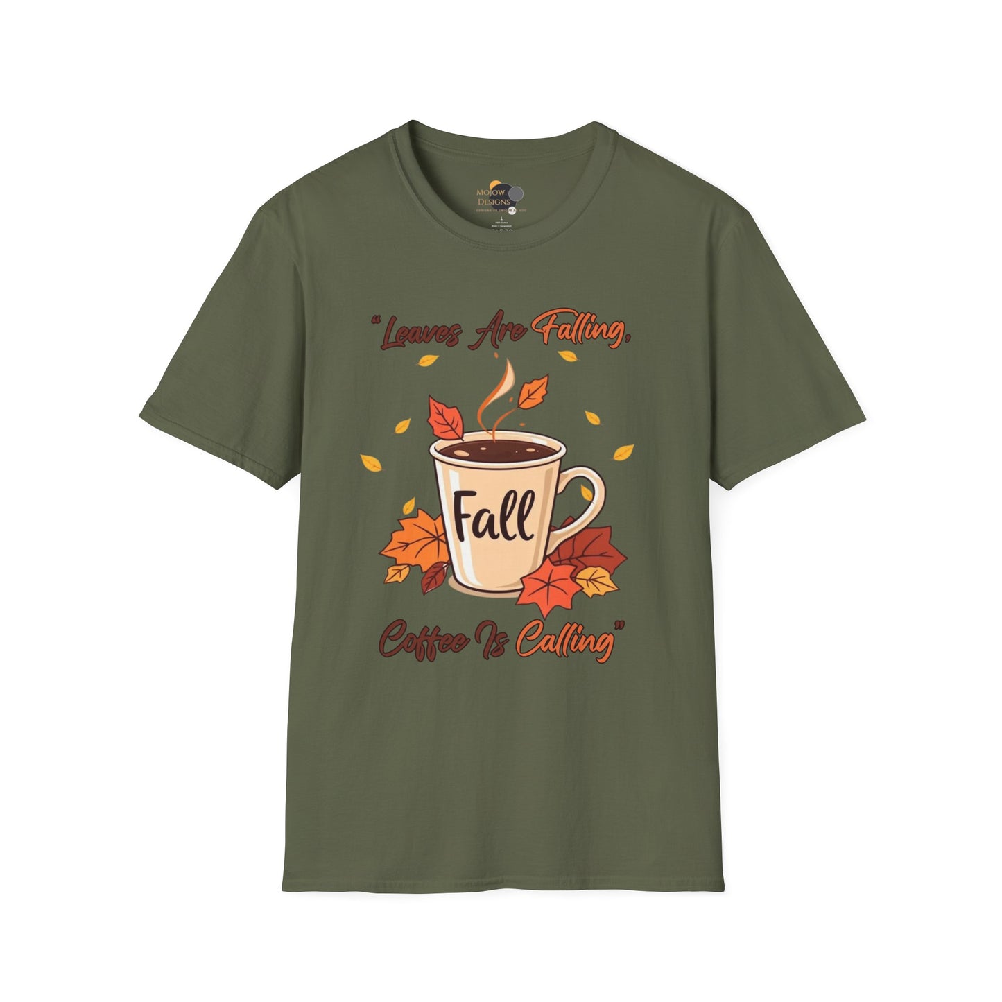 Fall-themed Unisex Softstyle T-Shirt, Cozy Autumn Top, Gift for Coffee Lovers, Seasonal Apparel, Perfect for Thanksgiving