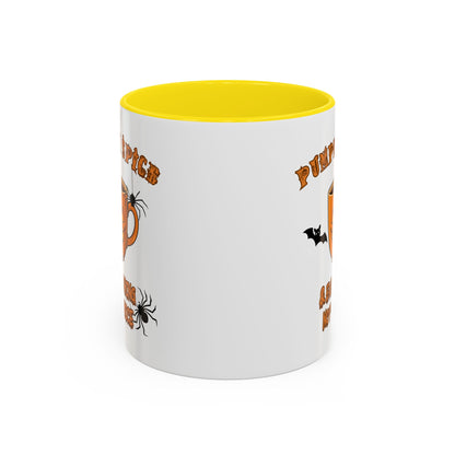 Halloween Pumpkin Spice Coffee Mug, Spooky Gift for Fall, Black Handle, Autumn Decor, Seasonal Coffee Cup