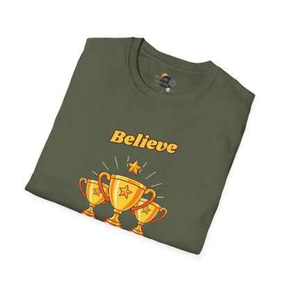 Believe & Achieve Motivational T-Shirt, Unisex Casual Tee, Perfect for Achievers, Gift for Graduations, Sports Events, or Daily Inspiration
