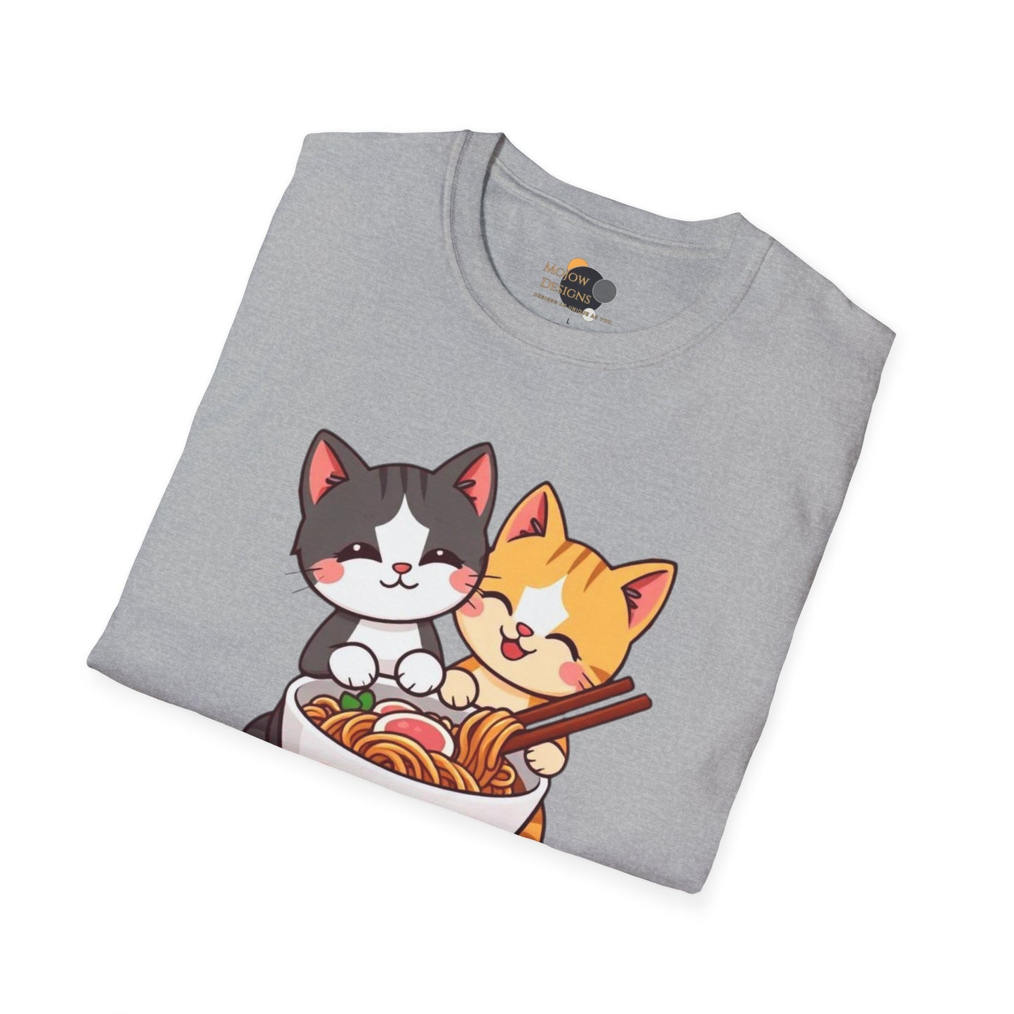 Cute Cat Noodle Lovers Unisex Softstyle T-Shirt, Pet Lover Gift, Casual Top, Fun Gift for Foodies, Anime Inspired Tee