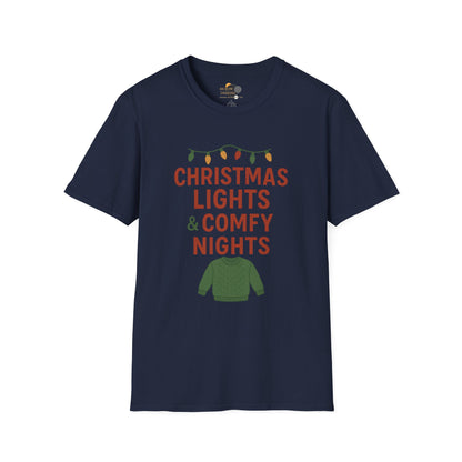Christmas Lights & Comfy Nights T-Shirt — Cozy Holiday Graphic Tee