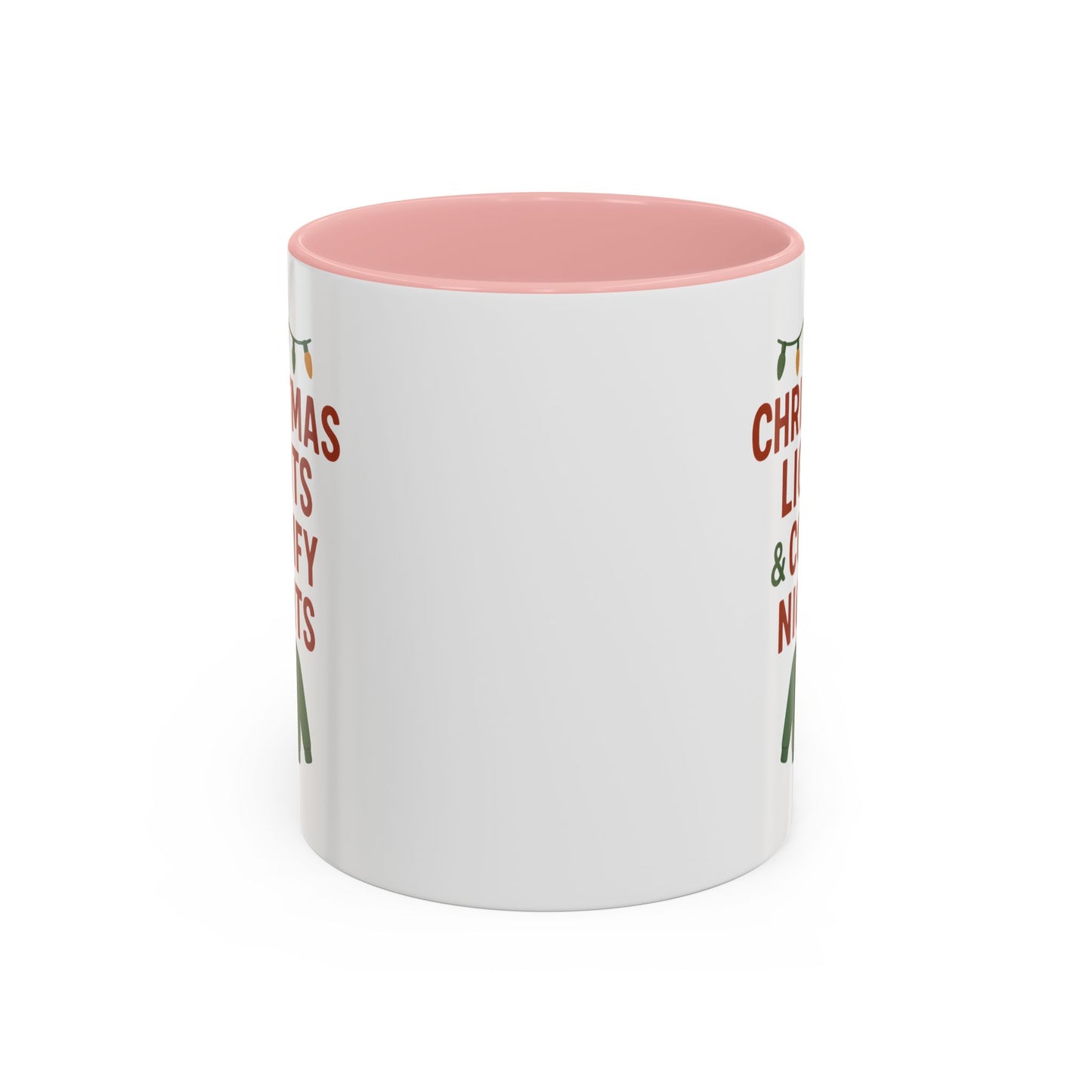 Christmas Lights & Comfy Nights Accent Coffee Mug — Holiday Cozy Sweater Tea Cup