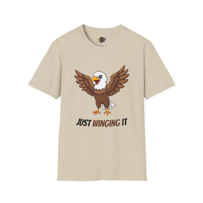 Unisex Softstyle T-Shirt, Just Winging It Tee, Casual Bird Graphic Shirt, Funny Gift for Bird Lovers, Inspirational Apparel