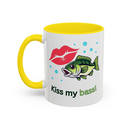 Funny Fishing Mug, Kiss My Bass Coffee Cup, Great for Anglers, Unique Gift for Dad, Humorous Fishing Lover Present, 11oz