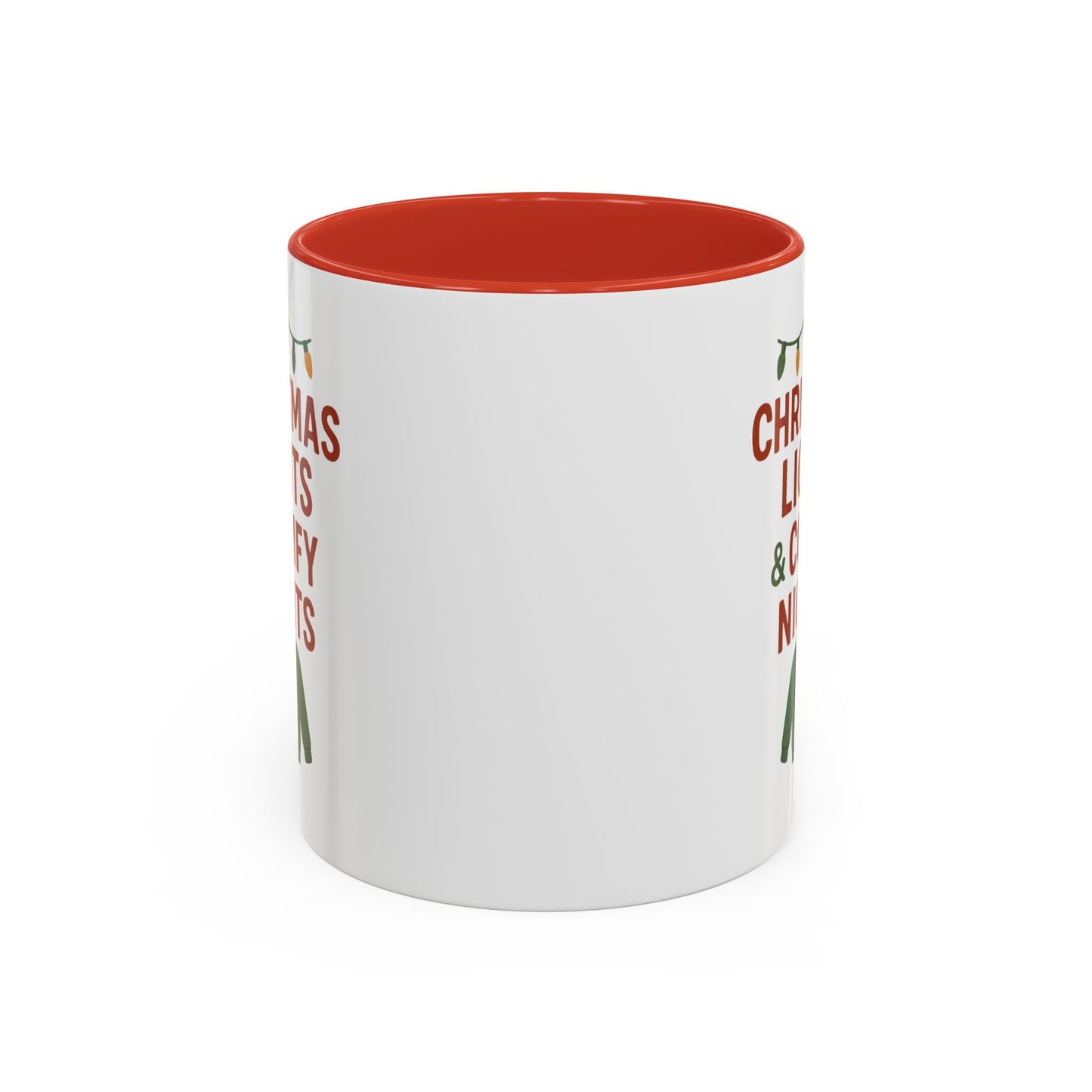 Christmas Lights & Comfy Nights Accent Coffee Mug — Holiday Cozy Sweater Tea Cup