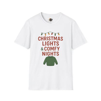 Christmas Lights & Comfy Nights T-Shirt — Cozy Holiday Graphic Tee