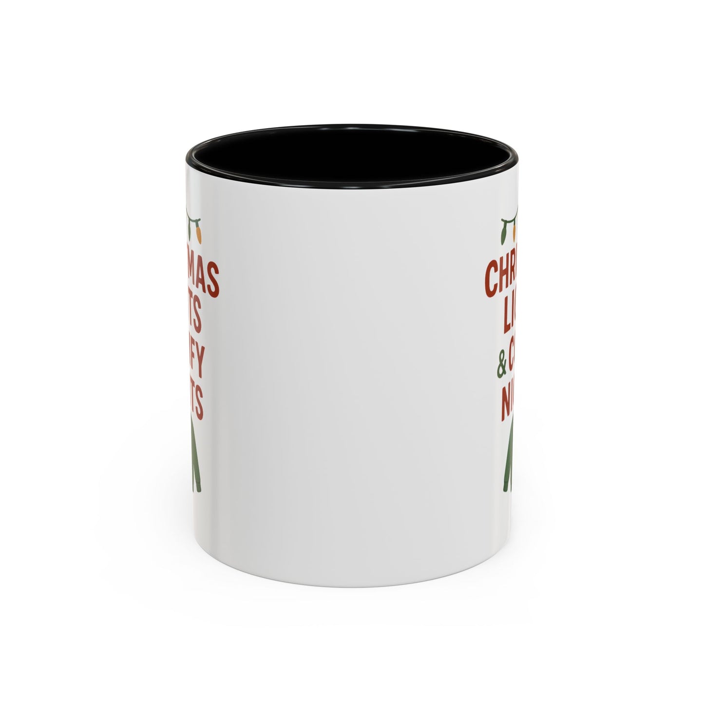 Christmas Lights & Comfy Nights Accent Coffee Mug — Holiday Cozy Sweater Tea Cup