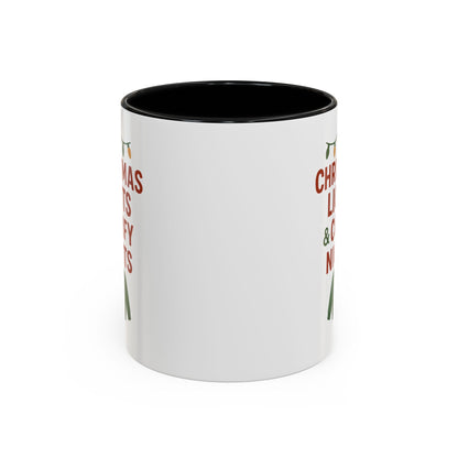 Christmas Lights & Comfy Nights Accent Coffee Mug — Holiday Cozy Sweater Tea Cup