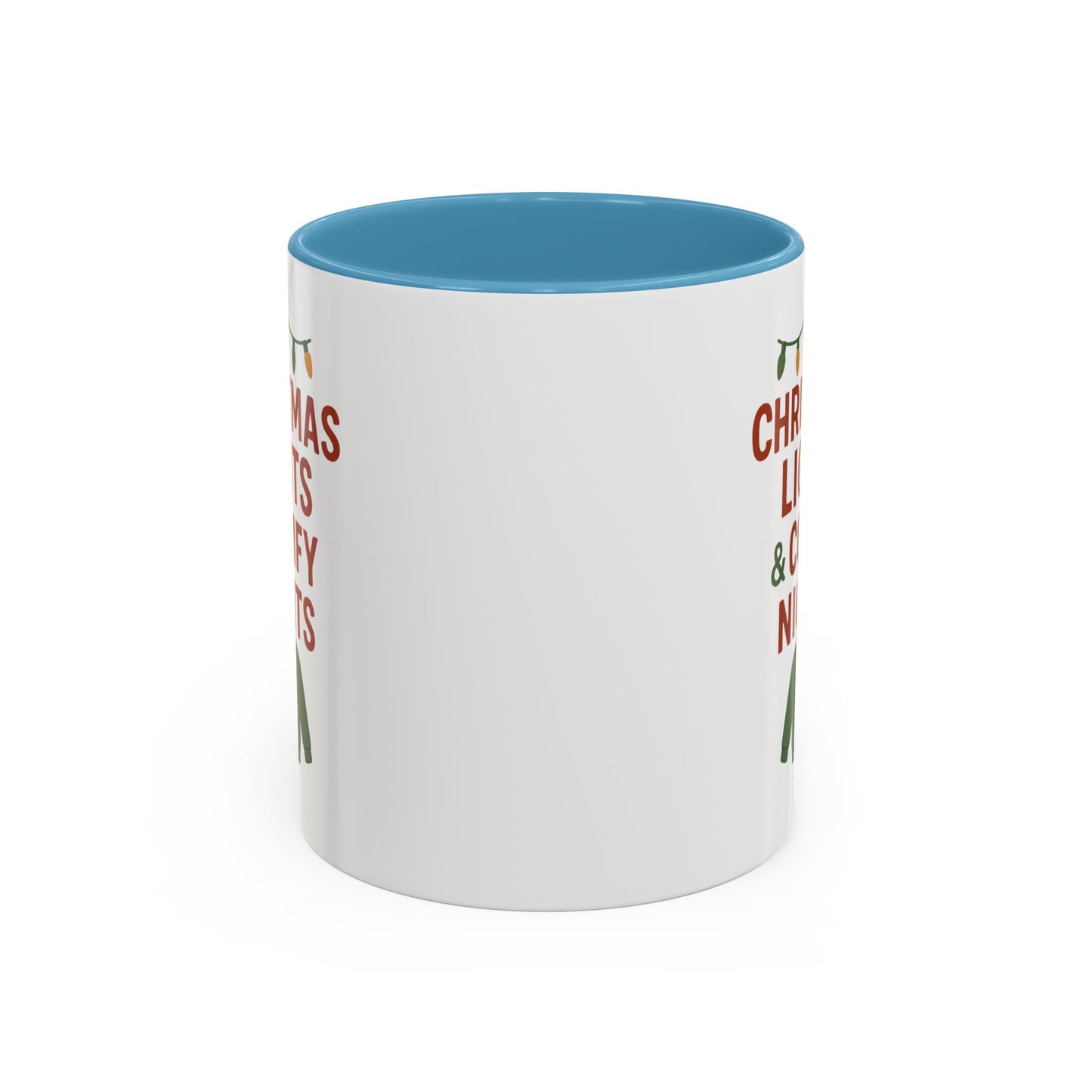 Christmas Lights & Comfy Nights Accent Coffee Mug — Holiday Cozy Sweater Tea Cup