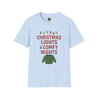 Christmas Lights & Comfy Nights T-Shirt — Cozy Holiday Graphic Tee