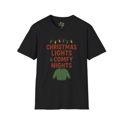 Christmas Lights & Comfy Nights T-Shirt — Cozy Holiday Graphic Tee