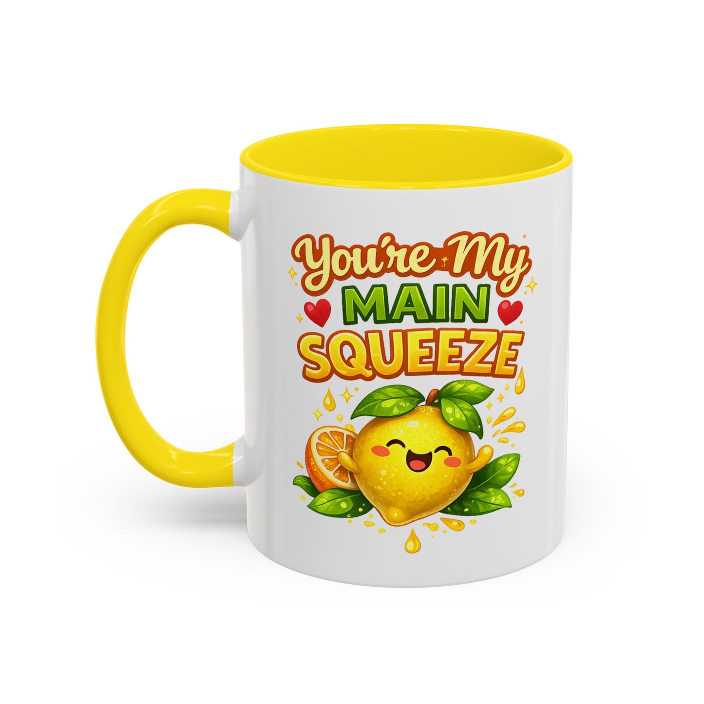 Accent Coffee Mug — "You're My Main Squeeze" Cute Lemon Couple Gift, Valentine's Day