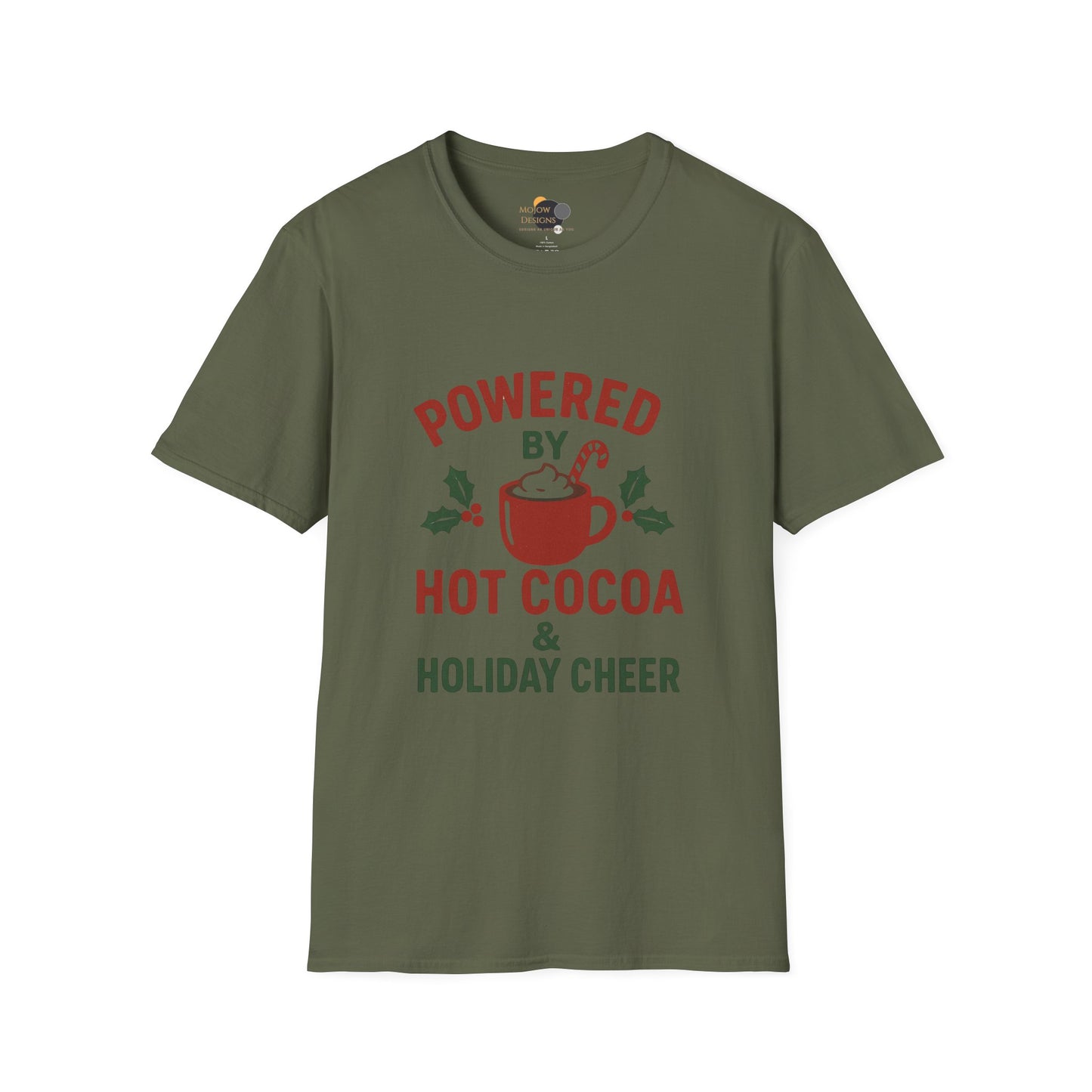Holiday Hot Cocoa T-Shirt — "Powered by Hot Cocoa & Holiday Cheer" Christmas Tee