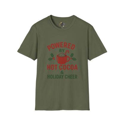 Holiday Hot Cocoa T-Shirt — "Powered by Hot Cocoa & Holiday Cheer" Christmas Tee