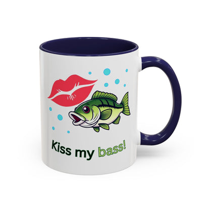 Funny Fishing Mug, Kiss My Bass Coffee Cup, Great for Anglers, Unique Gift for Dad, Humorous Fishing Lover Present, 11oz
