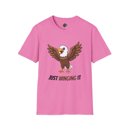 Unisex Softstyle T-Shirt, Just Winging It Tee, Casual Bird Graphic Shirt, Funny Gift for Bird Lovers, Inspirational Apparel