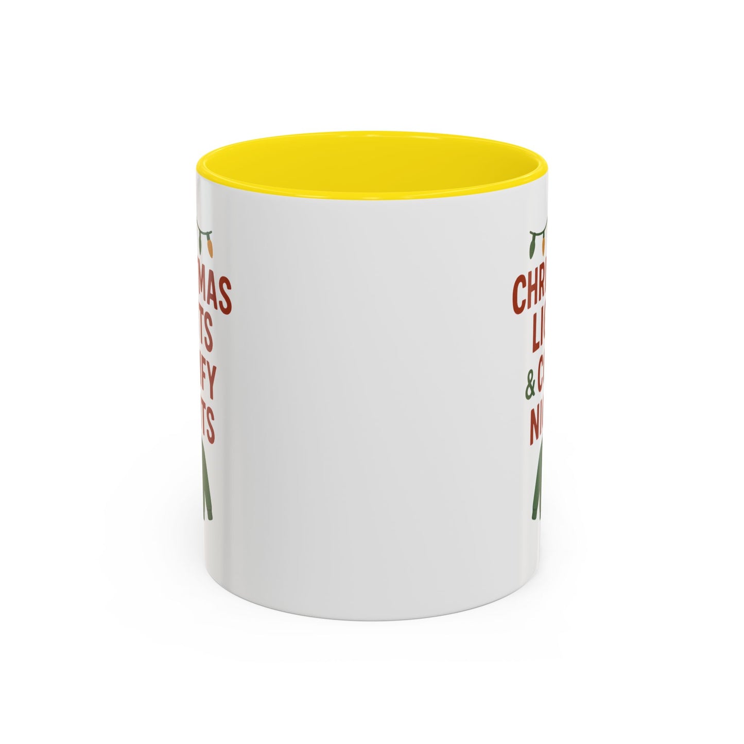 Christmas Lights & Comfy Nights Accent Coffee Mug — Holiday Cozy Sweater Tea Cup